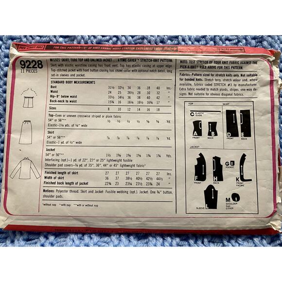 Simplicity 9228 Sewing pattern skirt tube top jacket 1980s size 10 12 14 - Picture 3 of 5